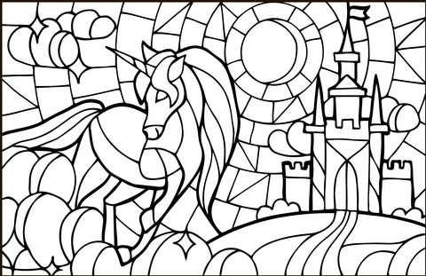 Unicorn Stained Glass Coloring Page